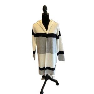 Studio West Cardigan Sweater Open Front Hooded  Black Gray White Size Large Chic